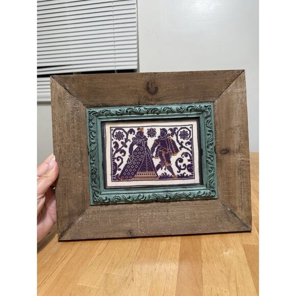Needlepoint Europe Prince King / Princess Queen Framed VINTAGE 12”X10”
